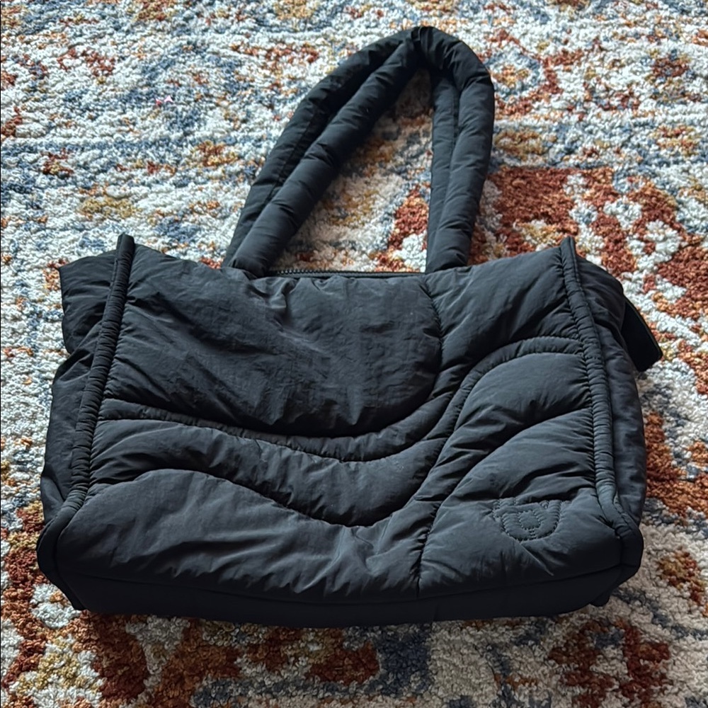 Black Quilted Shoulder Bag with Puffy Fabric